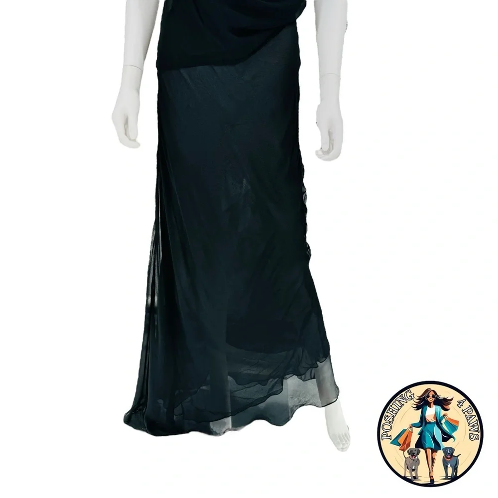Christopher Esber Silk Formal Sheer Draped Cowl Tank Maxi Dress in Black Size 6 - Picture 7 of 12
